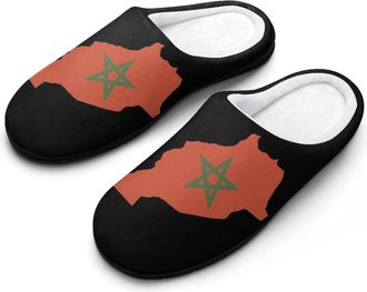 Generic Morocco Flag Map Mens House Slippers Memory Foam Washable Cotton Slip on Home Shoes