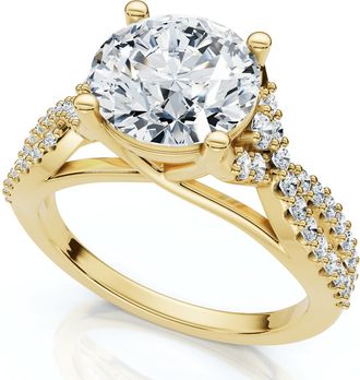 Pompeii3 Certified 2 1/2ct Diamond Crossover Engagement Ring 14K Gold of Pt Lab Grown