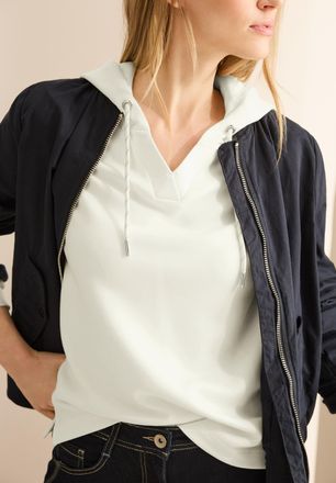 Cecil Langarmshirt CECIL, Damen, Gr. XL (44), weiss (vanillewei&szlig;), Web, Obermaterial: 49% Polyester, 44% Modal, 7% Elasthan, unifarben, normal h&uuml;ftbedeckend