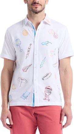 Robert Graham Out of Office Short Sleeve Knit Button-Up Shirt in White at Nordstrom, Size Xxx-Large