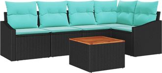 vidaXL Conjunto De Sof&aacute;s De Jard&iacute;n 6 Uds. Negro Rat&aacute;n Sint&eacute;tico Vidaxl