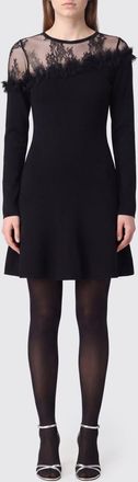 Blumarine Wool Knit Mini Sheath Dress with Lace Inserts