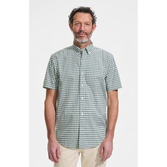 Lands End Short Sleeve Essential Lightweight Poplin in Eucalyptus Gingham at Nordstrom, Size Xx-Large