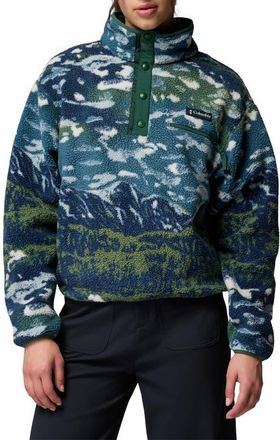 Columbia Helvetia II Print Crop Fleece Pullover in Everblue Sisters Rain Forest at Nordstrom, Size X-Large