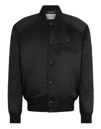 Philipp Plein Satin Bomber Jacket Skull Dragons Dragons
