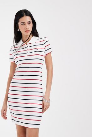 Tommy Jeans Vestito polo fasciante a coste blu navy/rosso a righe-Multicolore