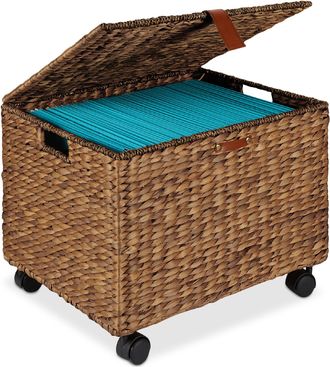 Best Choice Products Hyacinth Rolling Filing Cabinet Mobile Organizer Storage Basket w/ Lid, Locking Wheels