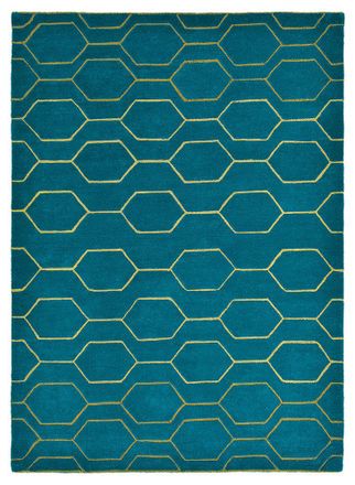 Wedgwood Designer Teppich Arris Petrol/Gold - handgetuftet, aus 90% reiner Schurwolle