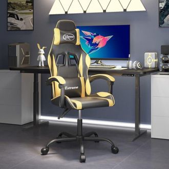 vidaXL Silla Gaming Giratoria Cuero Sint&eacute;tico Negro Y Dorado Vidaxl