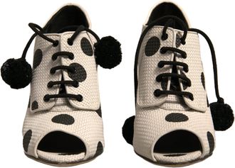Dolce & Gabbana White Black Polka Dot Peep Toe Ankle Boots Womens Shoes (Pre-Owned)