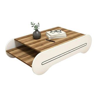 Dmora Dmora - Mesa De Caf&eacute; Karaka, Mesa De Centro Baja, Revistero Para Sof&aacute;, Estante De La Sala De Estar, 120x64h30 Cm, Nogal Y Blanco, Con Embalaje Reforza