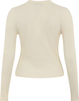 Maison Kitsun&eacute; Womens Cardigan Ribbed Crew-Neck Yellow Lycra Cardigans Sweater