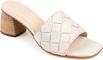Journee Collection Journee Signature Womens Genuine Leather Kellee Slip On Stacked Heel Open Square Toe Sandals
