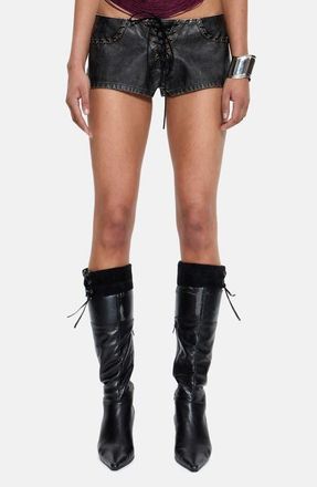 Jaded London Vaca Whipstitch Faux Leather Mini Shorts in Black at Nordstrom, Size 26