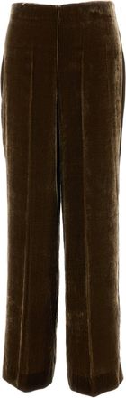 P.A.R.O.S.H. Brown Viscose-Silk Velvet Wide-Leg Trousers