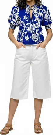 Celina Moon Carnelia Short Sleeve Top In Blue/white