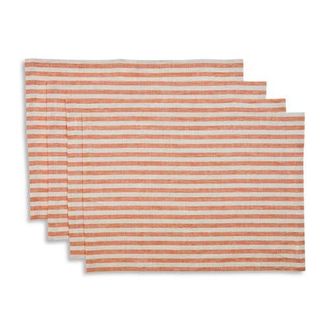Solino Home Linen Placemats Set of 4, 14 x 19 Inch for Dining Table, Holiday and Everyday Table Decor - Amalfi Stripe in Pumpkin And Natural at