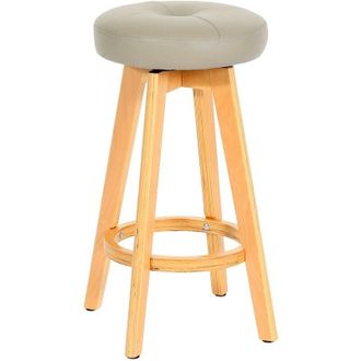 Hhg Taburete De Bar Navan, Taburete De Bar Taburete De Mostrador, Madera Imitaci&oacute;n Cuero Giratorio, Taupe, Patas Claras