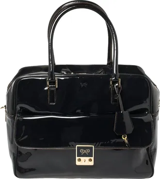 Anya Hindmarch Navy Blue Patent Leather Carker Satchel