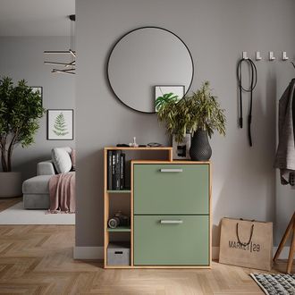 Vicco Volquete Zapatero Orlando, Goldkraft Roble/verde, 80 X 90 Cm