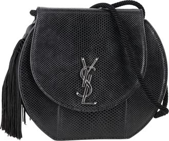 Saint Laurent Pre-owned Womens Demi Lune Snakeskin-Embossed Minaudiere Shoulder Bag in Black Leather - One Size