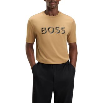BOSS Thompson Cotton Logo Graphic T-Shirt in Medium Beige at Nordstrom, Size X-Large