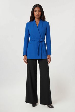 Karen Millen Womens Tailored Collarless Belted Blazer - Blue - Size 10 UK