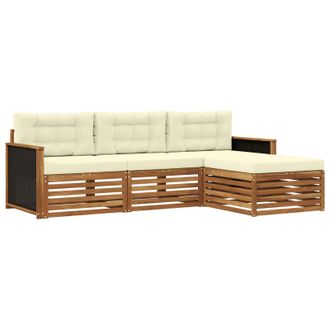 vidaXL Conjunto De Sof&aacute;s De Exterior 4 Pcs Natural Y Crema Poli&eacute;ster Vidaxl