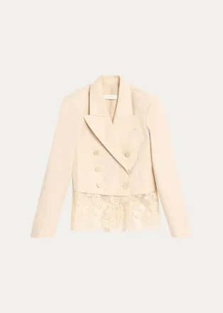Zimmermann Lace-Trim Wool-Blend Double-Breasted Jacket