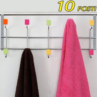 Trade Shop Trade Shop - Attaccapanni Per Porta Appendiabiti In Metallo 10 Posti Pomelli Colorati 50x21cm