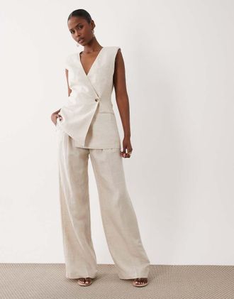 Good American Pantaloni in lino color avena in coordinato-Neutro