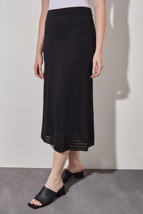 Ming Wang Striped Burnout Hem Midi Skirt in Black at Nordstrom, Size Xx-Small