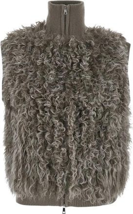 P.A.R.O.S.H. Wol Gilet met Kraag en Zakken - Dames - Bodywarmers - Beige - M - Wol - Jassen
