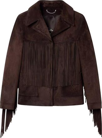 Golden Goose BROWN WAXED LEATHER JACKET WITH FRINGE - Golden Goose Deluxe Brand - Woman