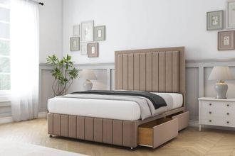 Comfort Beds Arizona Plush Divan Base 2 Drawers - 26 Headboard-Footboard in Taupe | Size: Small Double
