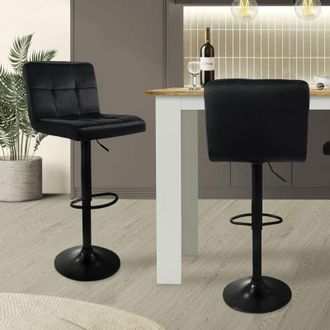 ML Design Juego De 2x Taburetes De Bar Bistro Tapizados En Piel Sint&eacute;tica Pu Negro Sillas Con Respaldo Ergon&oacute;mico Y Reposapi&eacute;s Asiento C&oacute;modo De Mostrador Regul