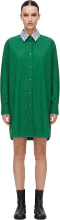 Loewe Green Shirt Collar Above Knee Dress
