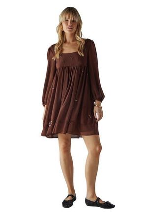 Warehouse Hand Embellished Square Neck Mini Dress in Chocolate at Nordstrom, Size 10