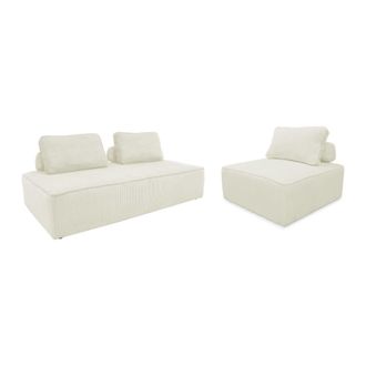 Sweeek Sof&aacute; modular de pana, 3 plazas, crema