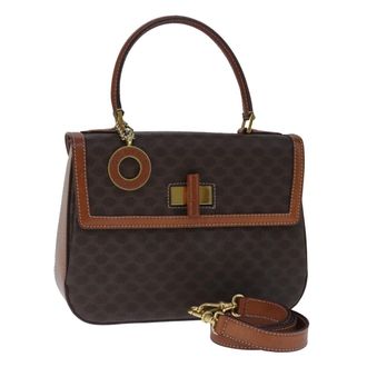 Celine Vintage Convertible Top Handle Bag Macadam Coated Canvas Brown Canvas Handbag (Pre-Owned)
