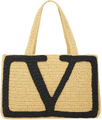 Valentino Garavani Womens Large Raffia Shopping Bag Beige Handbags Hand