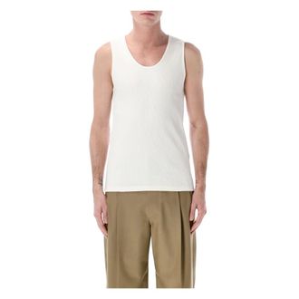 Christophe Lemaire Sleeveless Tops, male, White, Size: XL Rib Tank Top in Cotton Linen Rib Jersey
