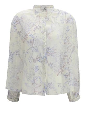Forte_Forte Floral Print Shirt With Classic Collarless Design