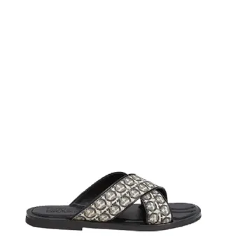 Ferragamo Mens Gancini Cross-Over Strap Sandals In Beige-Black