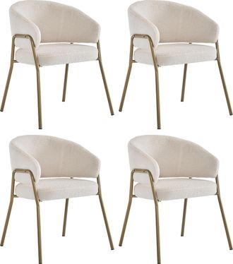 STILVORA Silla De Comedor Silla Tapizada Con Respaldo Perforado Y Patas Doradas En Tejido Borreguito Blanco