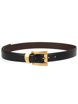 Versace Black Gold Rectangular Buckle Leather Belt