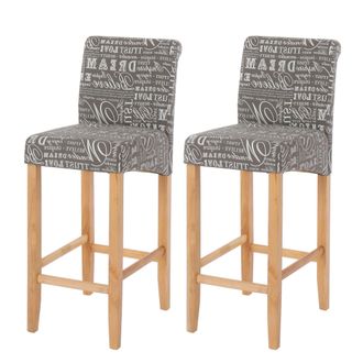 Hhg Hhg - Juego De 2 Taburetes De Bar 717, Taburete De Bar Taburete De Mostrador, Madera, Letras, Gris, Patas Claras, Tela/textil