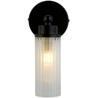 Searchlight Searchlight Imperial L&aacute;mpara De Pared De 1 Luz, Metal Negro Mate Y Cristal Estriado Transparente