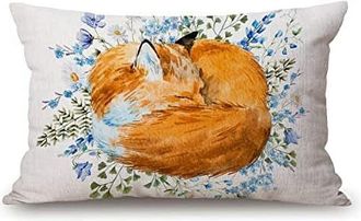 OEM Funda De Coj&iacute;n Decorativa De Estilo R&uacute;stico Para Exteriores, Apta Para Sof&aacute;s Y Camas, Con Estampado De Zorro Durmiendo En Acuarela, Funda De Almohada 