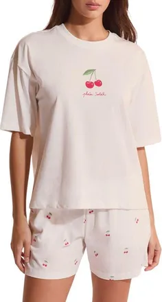 Etam Berry Cherry Print Cotton Sleep Shorts in Ecru at Nordstrom, Size X-Large
